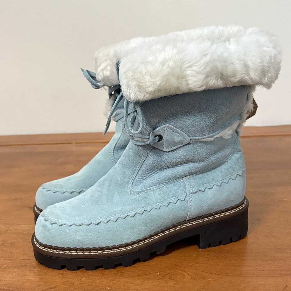Blondo NWT Sky Blue Suede Winter Boots with White Fur Size 7